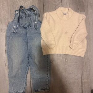Primark Cream Sweater and Blue Denim Overalls Set